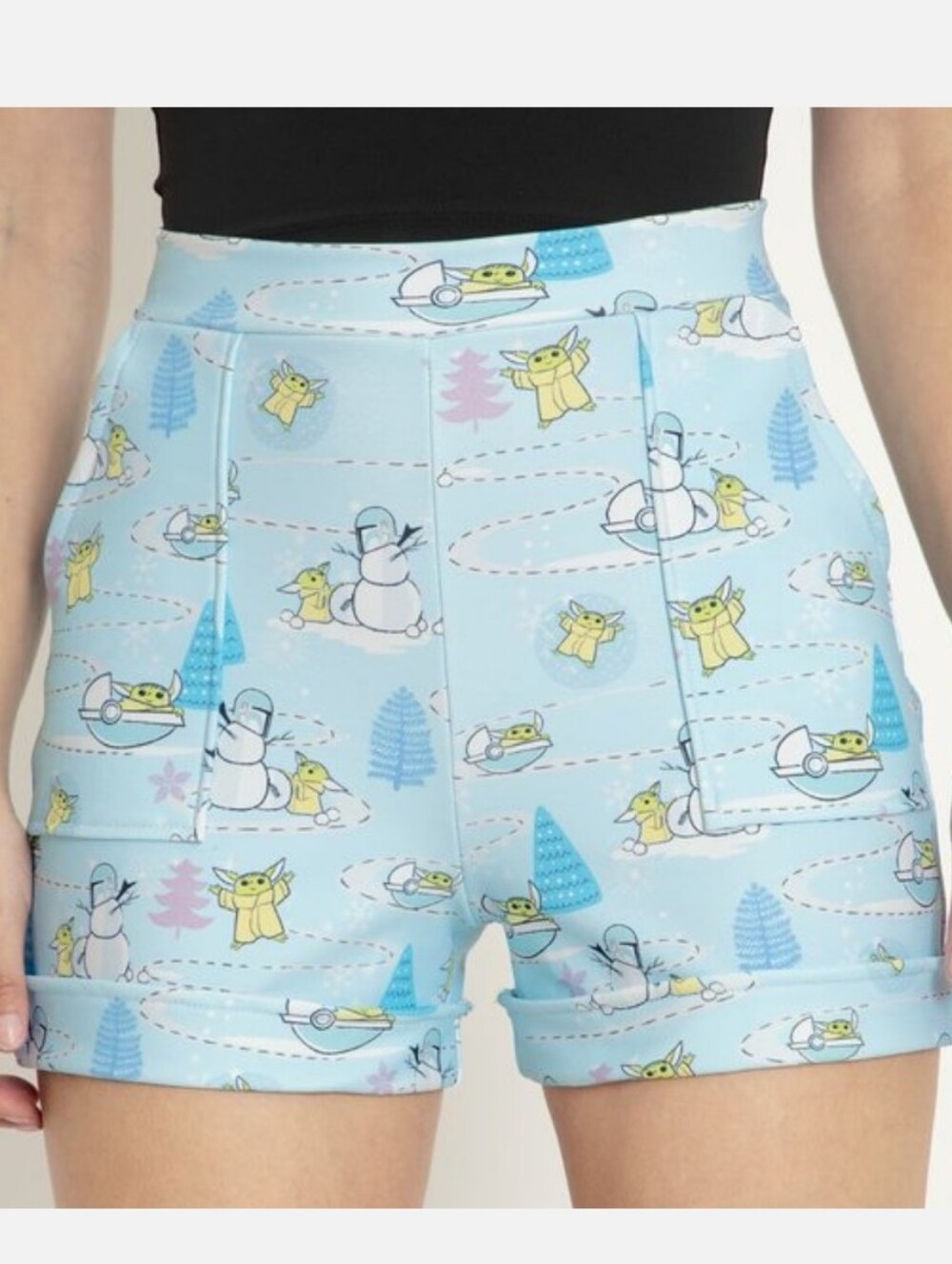 Blackmilk Star Wars The Child Winter Wonderland Baby Yoda Cuffed Shorts XL